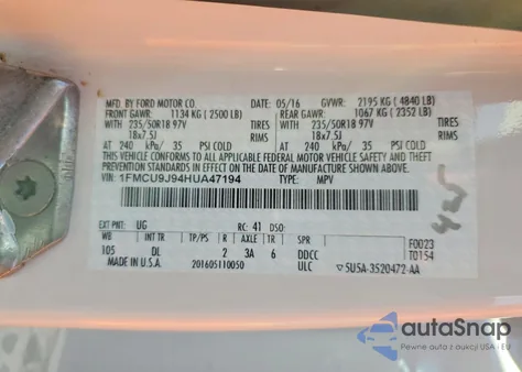 2017 Ford Escape Titanium from USA, damaged, VIN 1FMCU9J94HUA47194